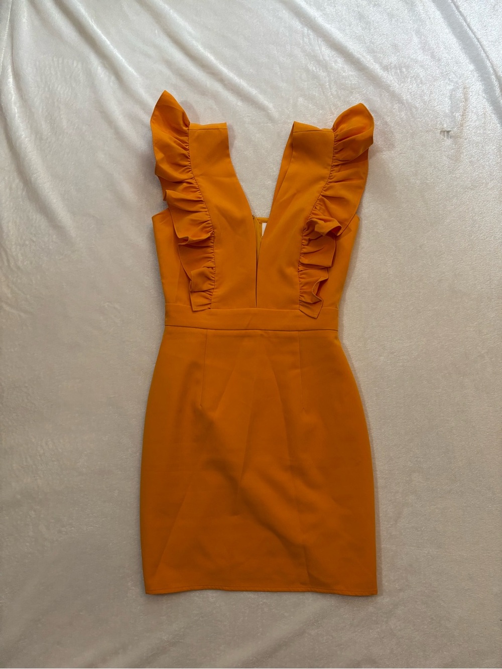 Runaway the Label Duchess Ruffled V-Neck Mini Dress in Mustard Orange